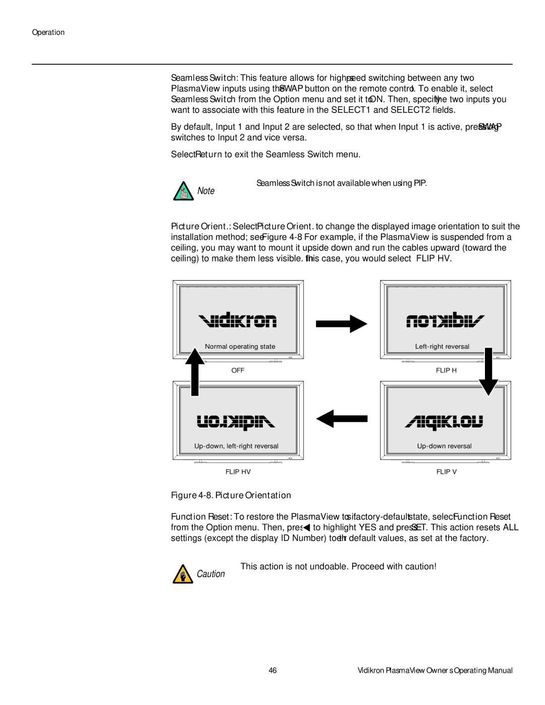 Vidikron VP-6000a, VP-4200a, VP-5000a manual Picture Orientation, This action is not undoable. Proceed with caution 