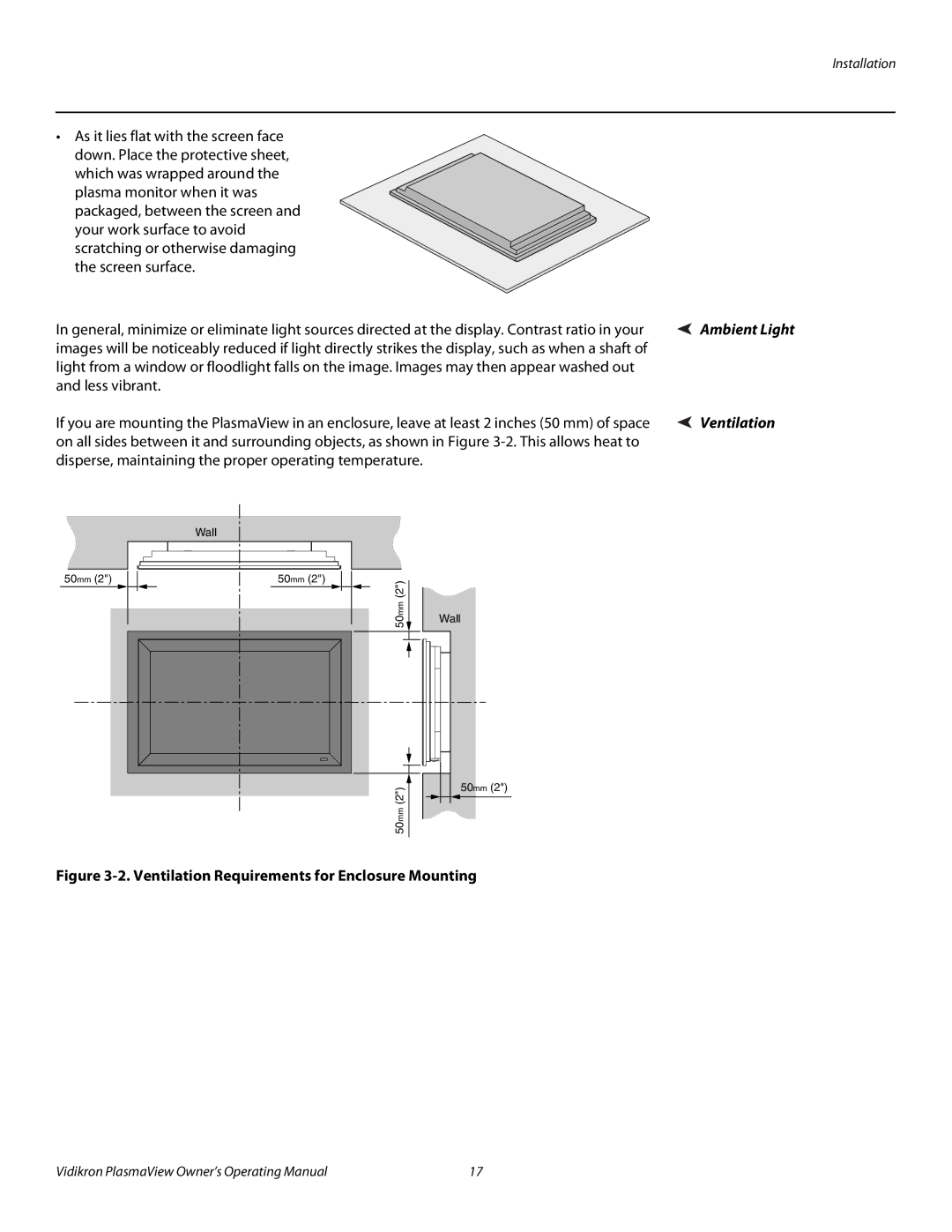 Vidikron VP-6500VHDA manual Ventilation Requirements for Enclosure Mounting 