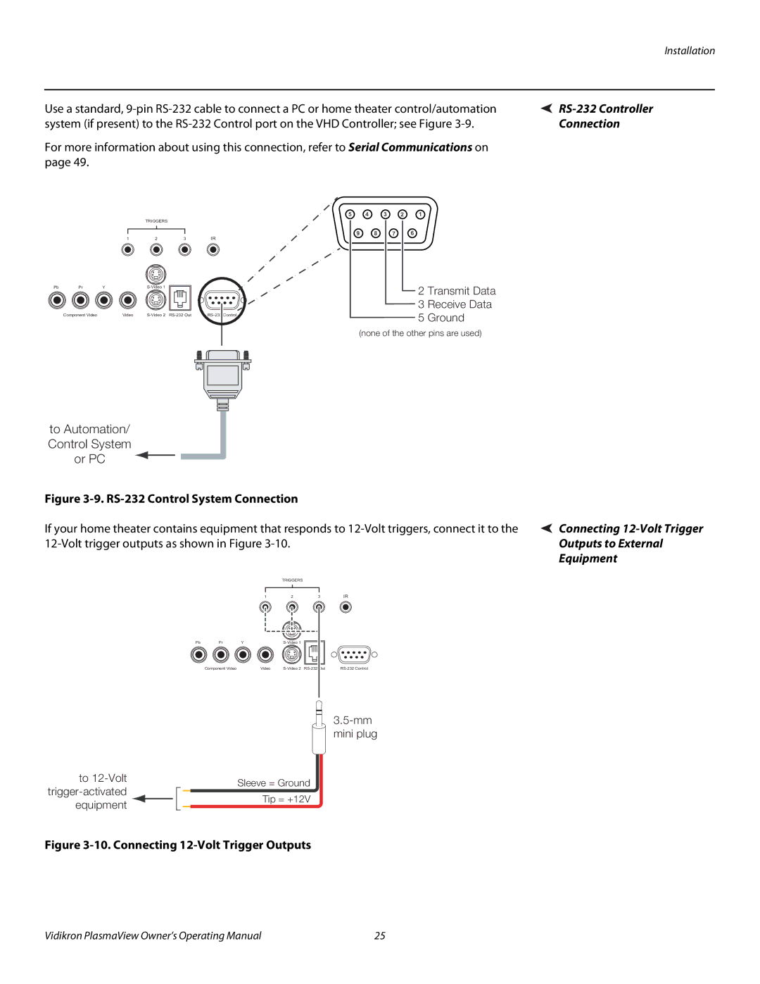 Vidikron VP-6500VHDA manual Connection, Connecting 12-Volt Trigger Outputs to External Equipment 