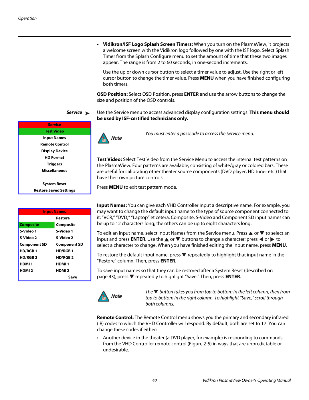 Vidikron VP-6500VHDA manual Service, Be used by ISF-certified technicians only 