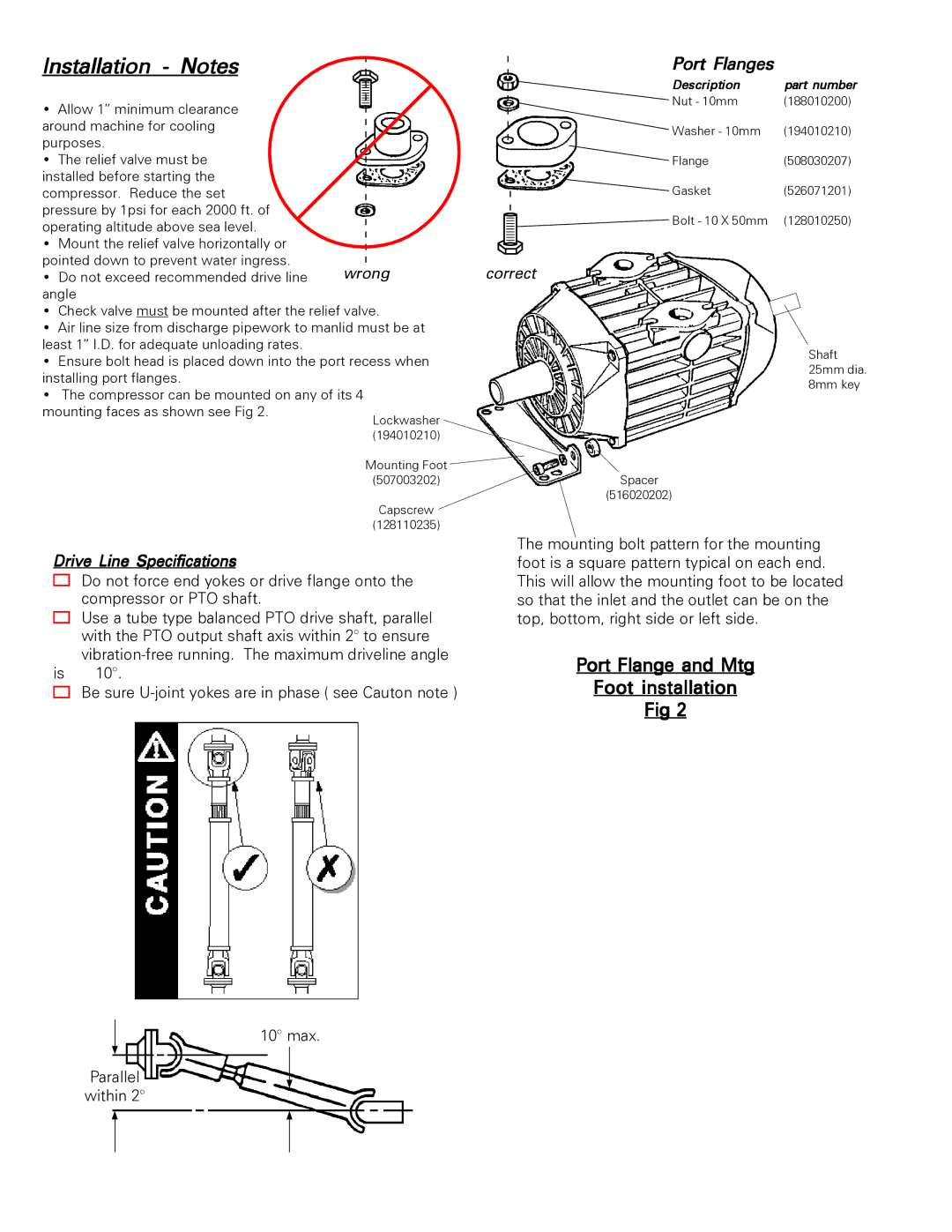 VidPro J150 manual Installation Notes, Port Flanges, Wrong Correct 