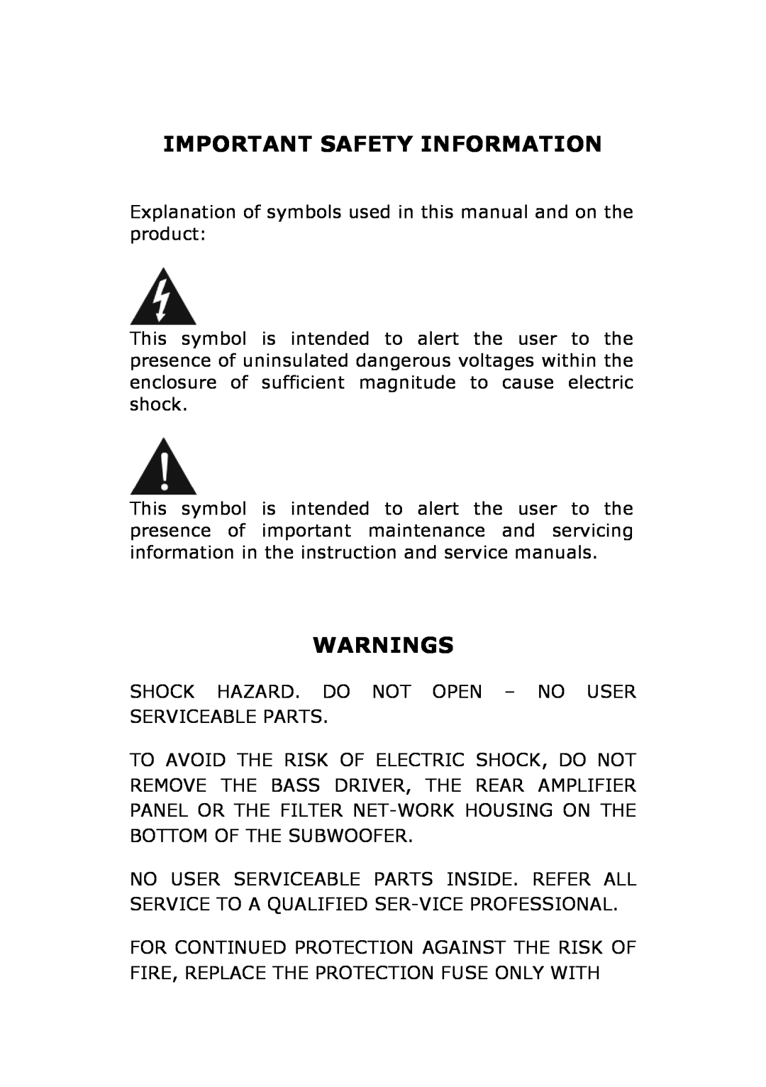 Vienna Acoustics Principal Grand owner manual Important Safety Information, Warnings 