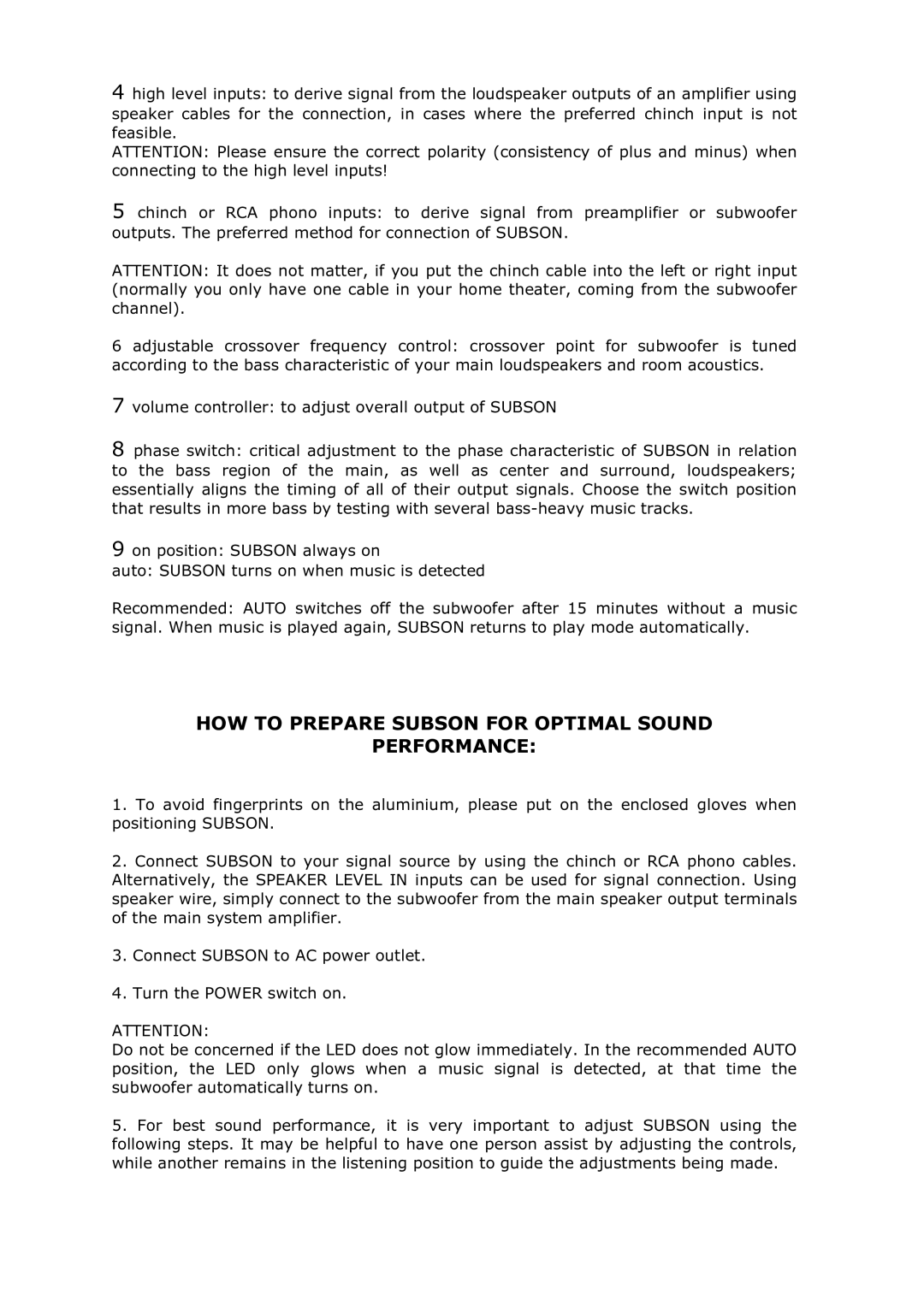 Vienna Acoustics manual HOW to Prepare Subson for Optimal Sound Performance 