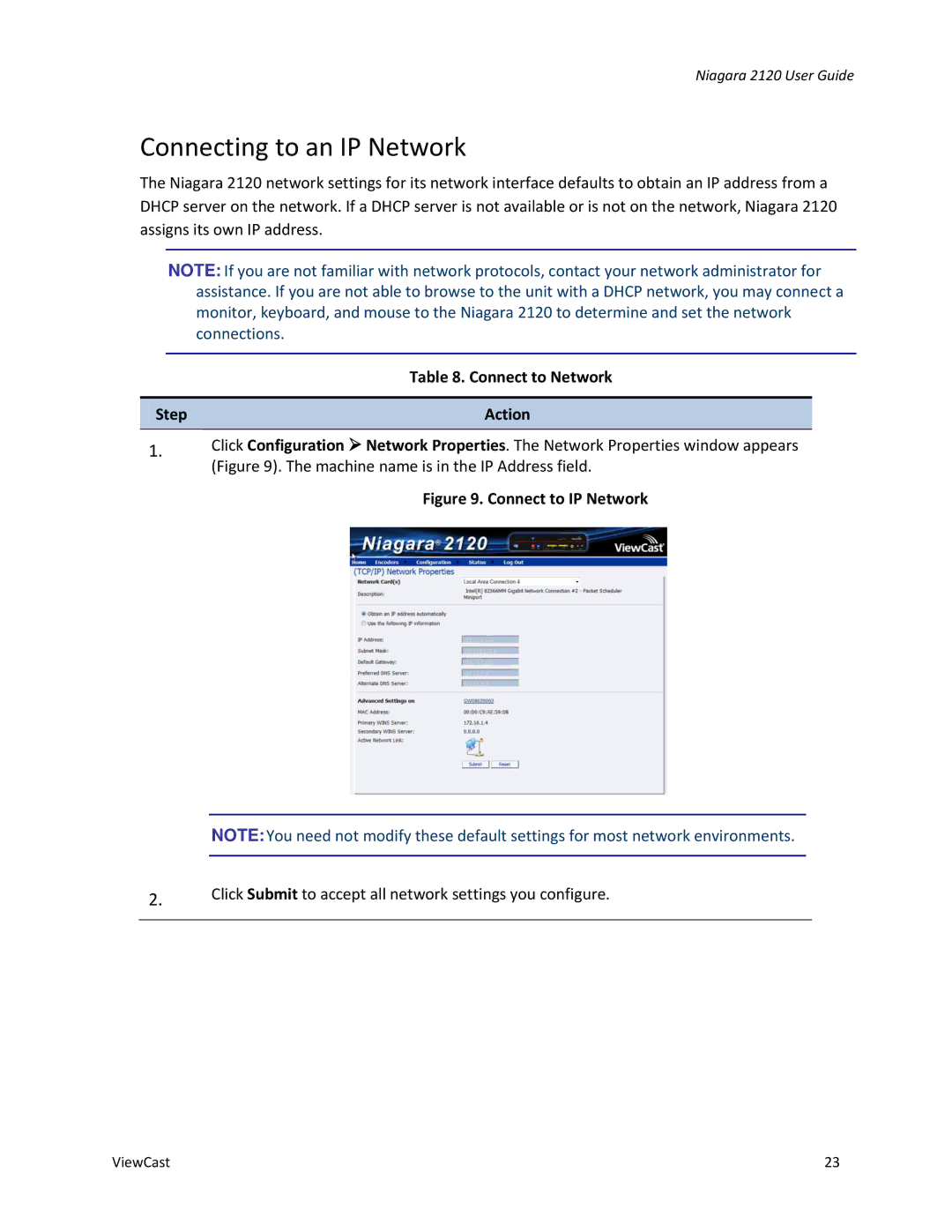 ViewCast 2120 manual Connecting to an IP Network, Connect to Network 