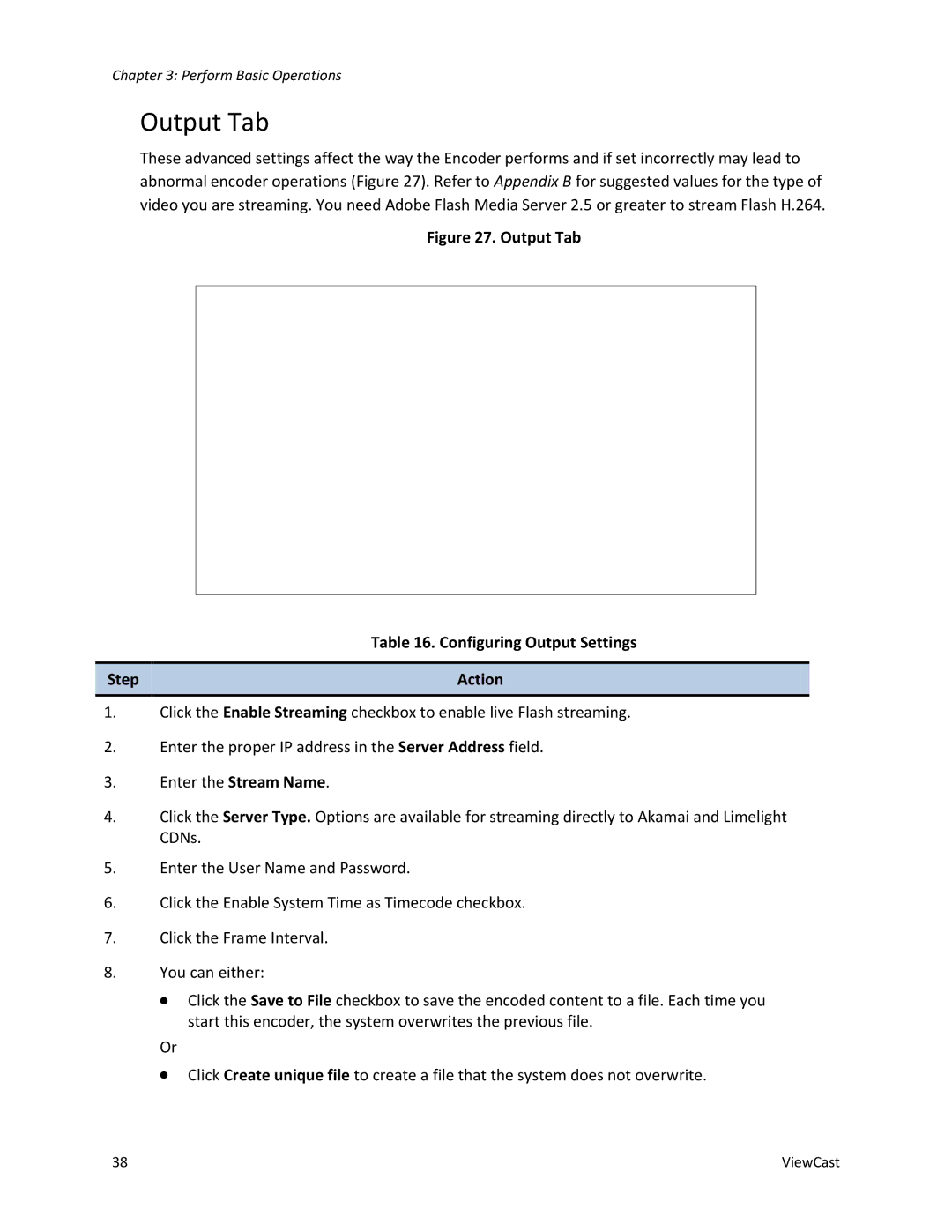 ViewCast 2120 manual Output Tab Configuring Output Settings Step Action 