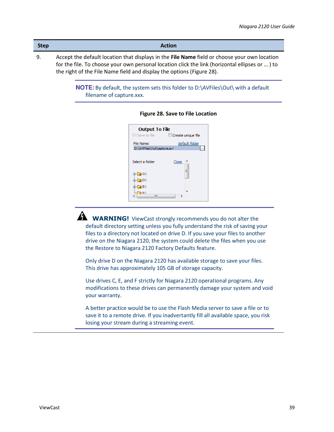 ViewCast 2120 manual Save to File Location 