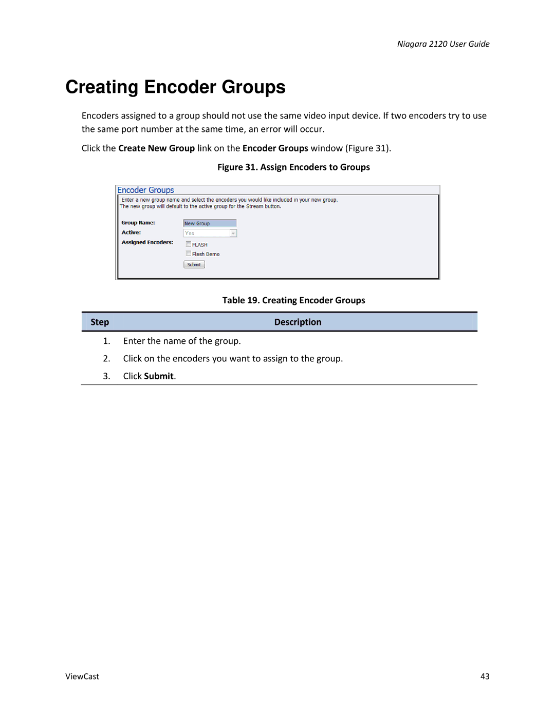 ViewCast 2120 manual Creating Encoder Groups 