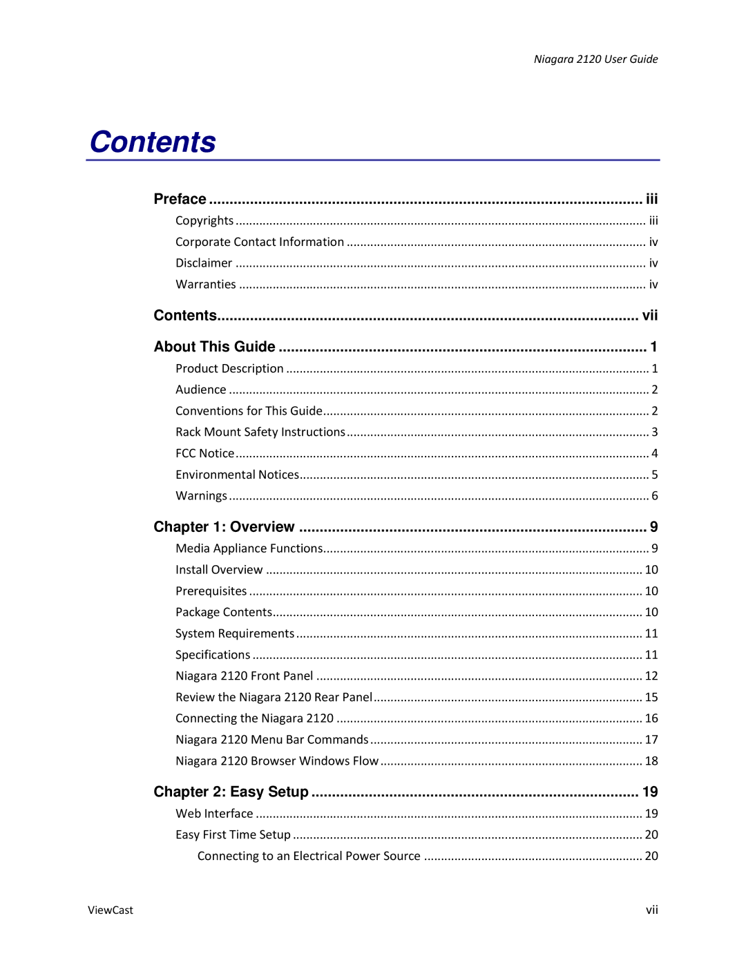 ViewCast 2120 manual Contents 