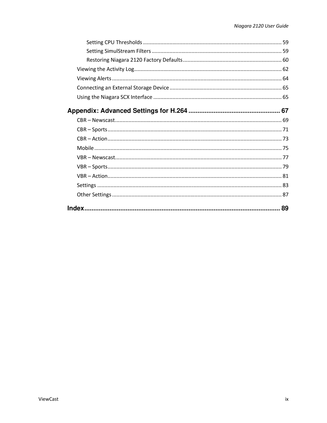 ViewCast 2120 manual Index 