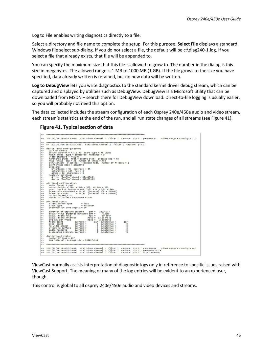 ViewCast 450E, 240E manual Typical section of data 