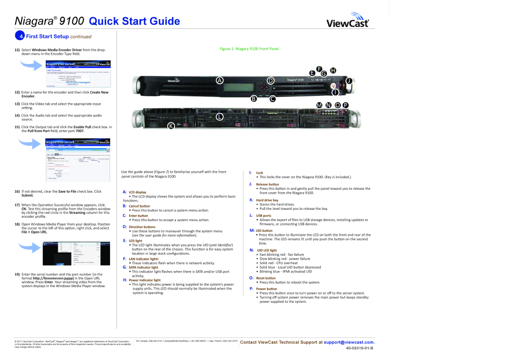 ViewCast 40-03319-01-B LCD display, Cancel button, Enter button, Direction buttons, LED light, LAN indicator lights, Lock 