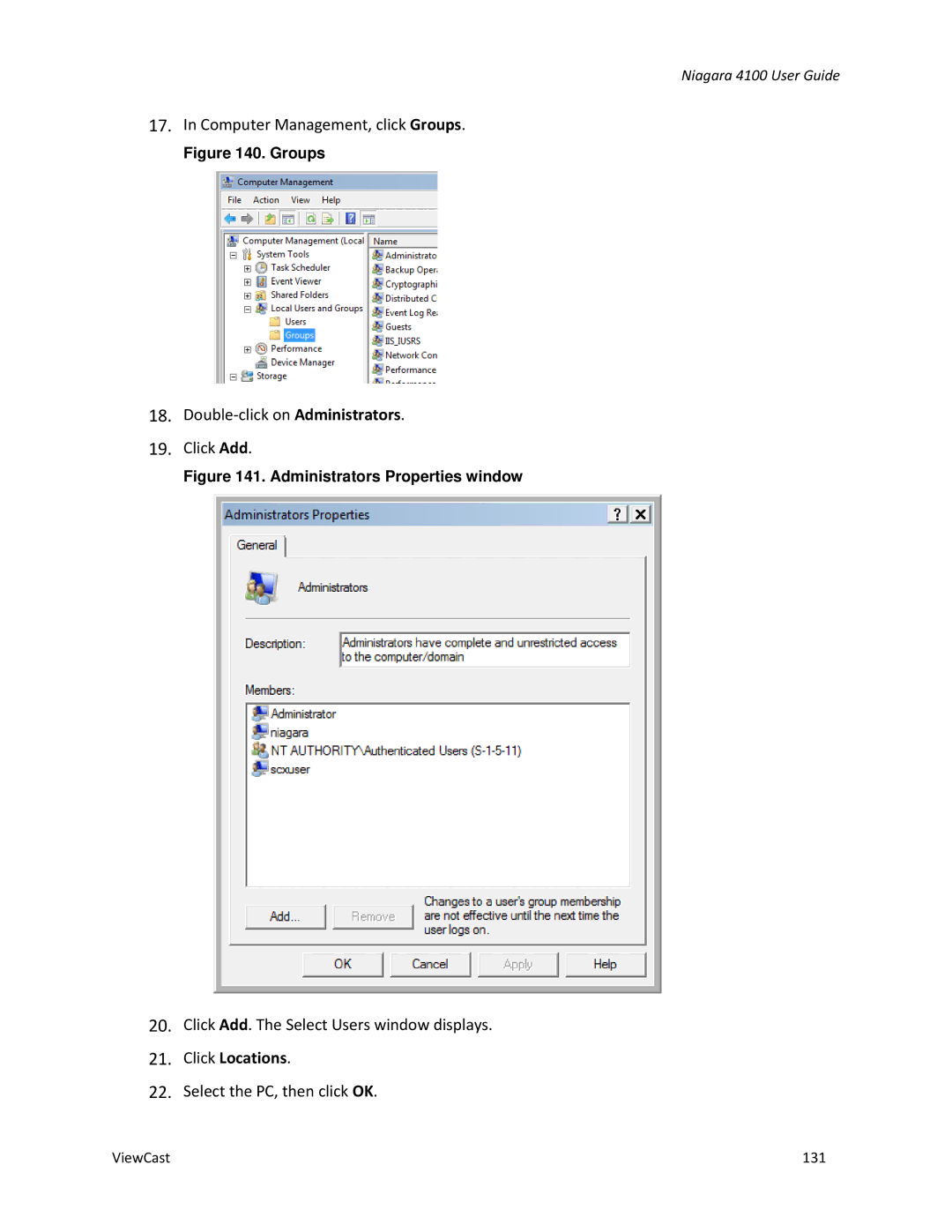 ViewCast 4100 manual Click Locations, Groups 