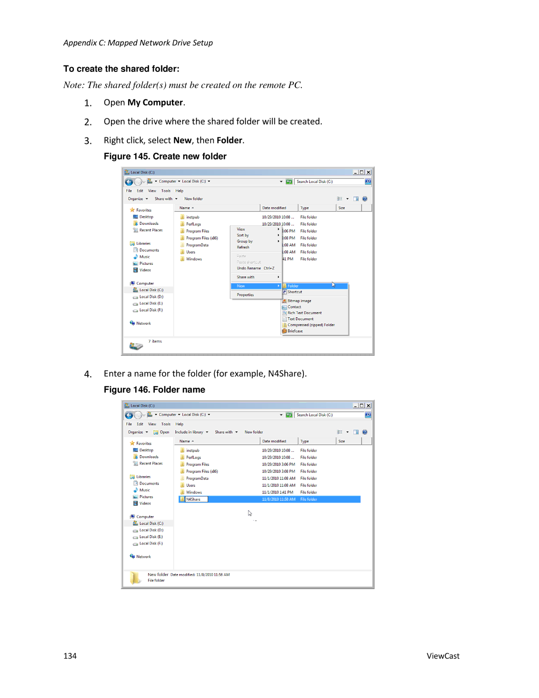 ViewCast 4100 manual Open My Computer, Create new folder 