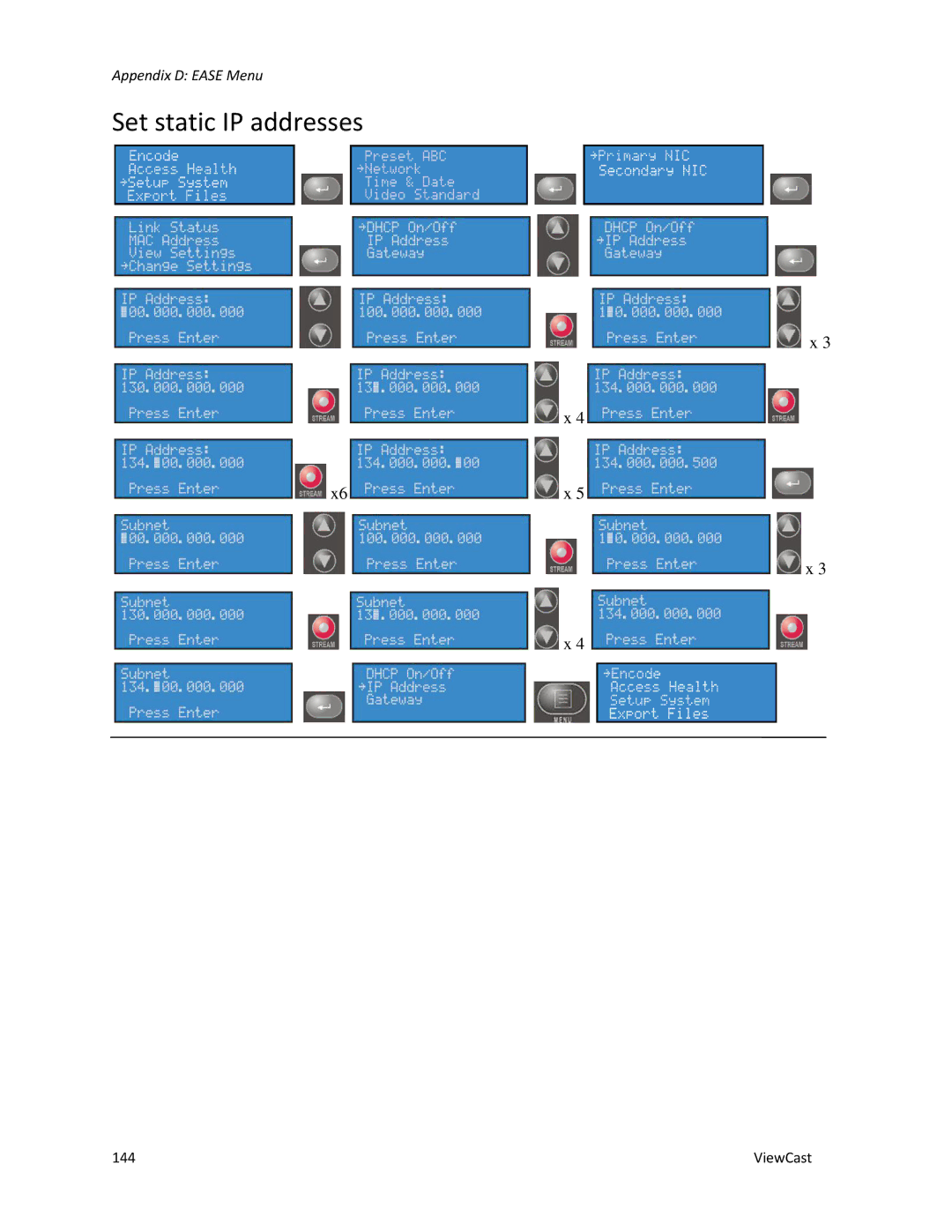 ViewCast 4100 manual Set static IP addresses 