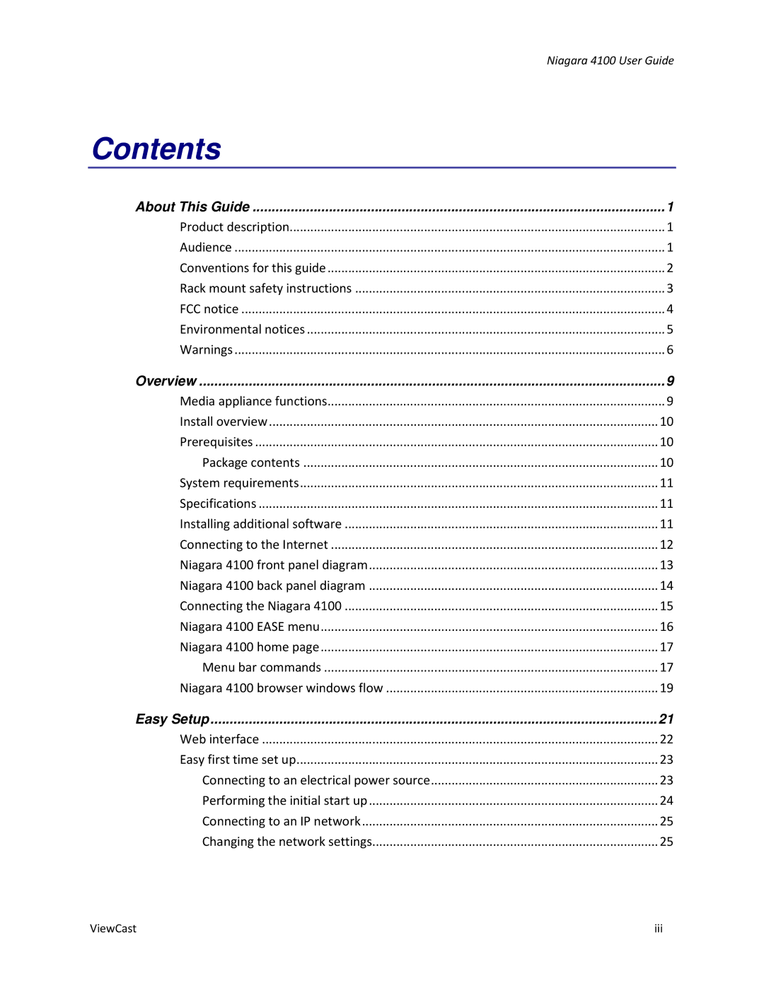 ViewCast 4100 manual Contents 