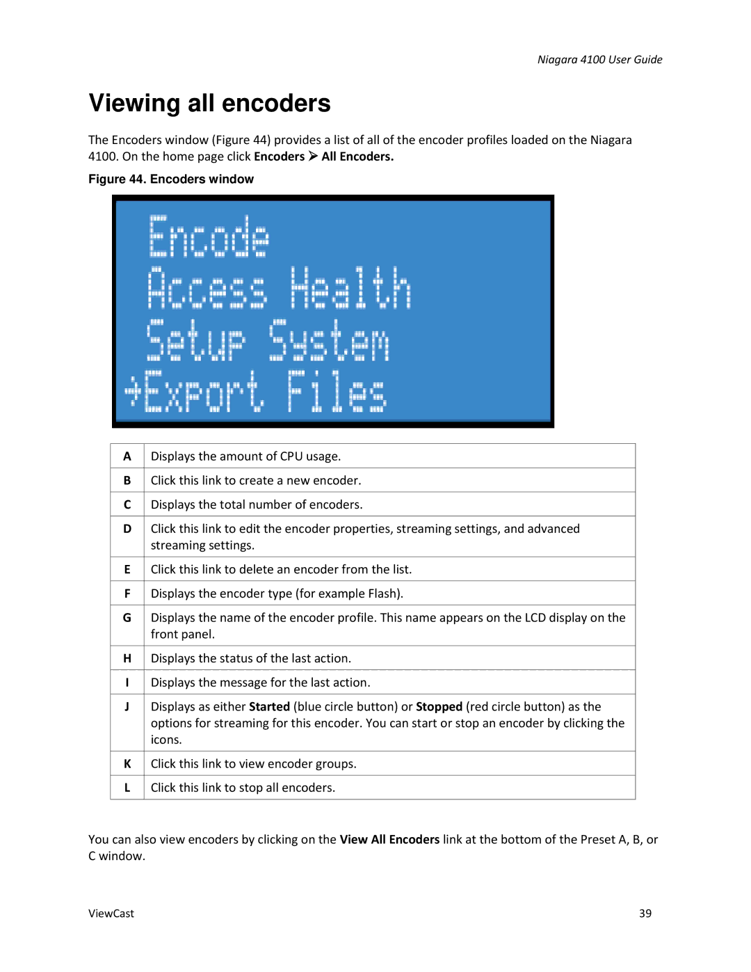 ViewCast 4100 manual Viewing all encoders, Encoders window 