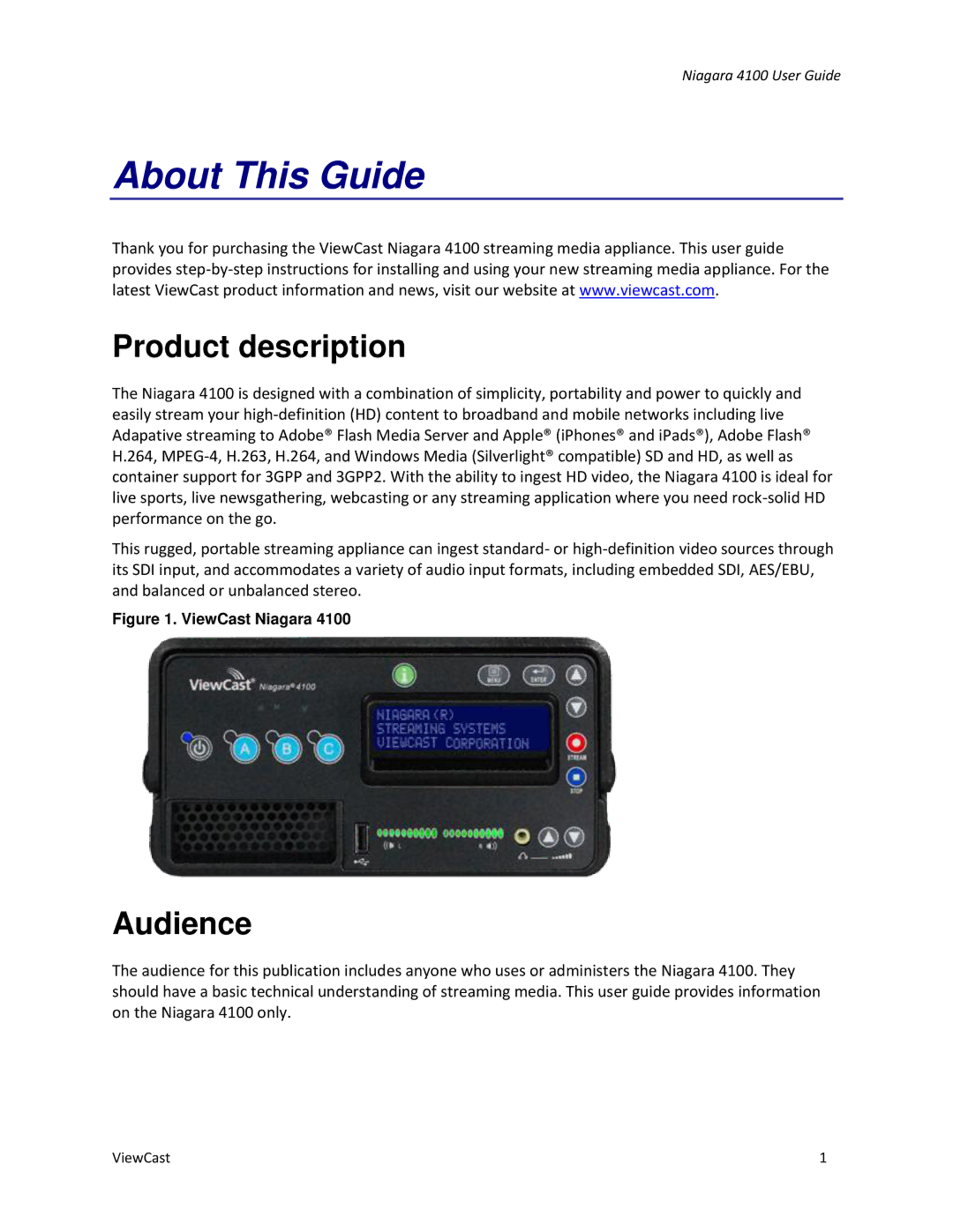 ViewCast 4100 manual Product description, Audience 