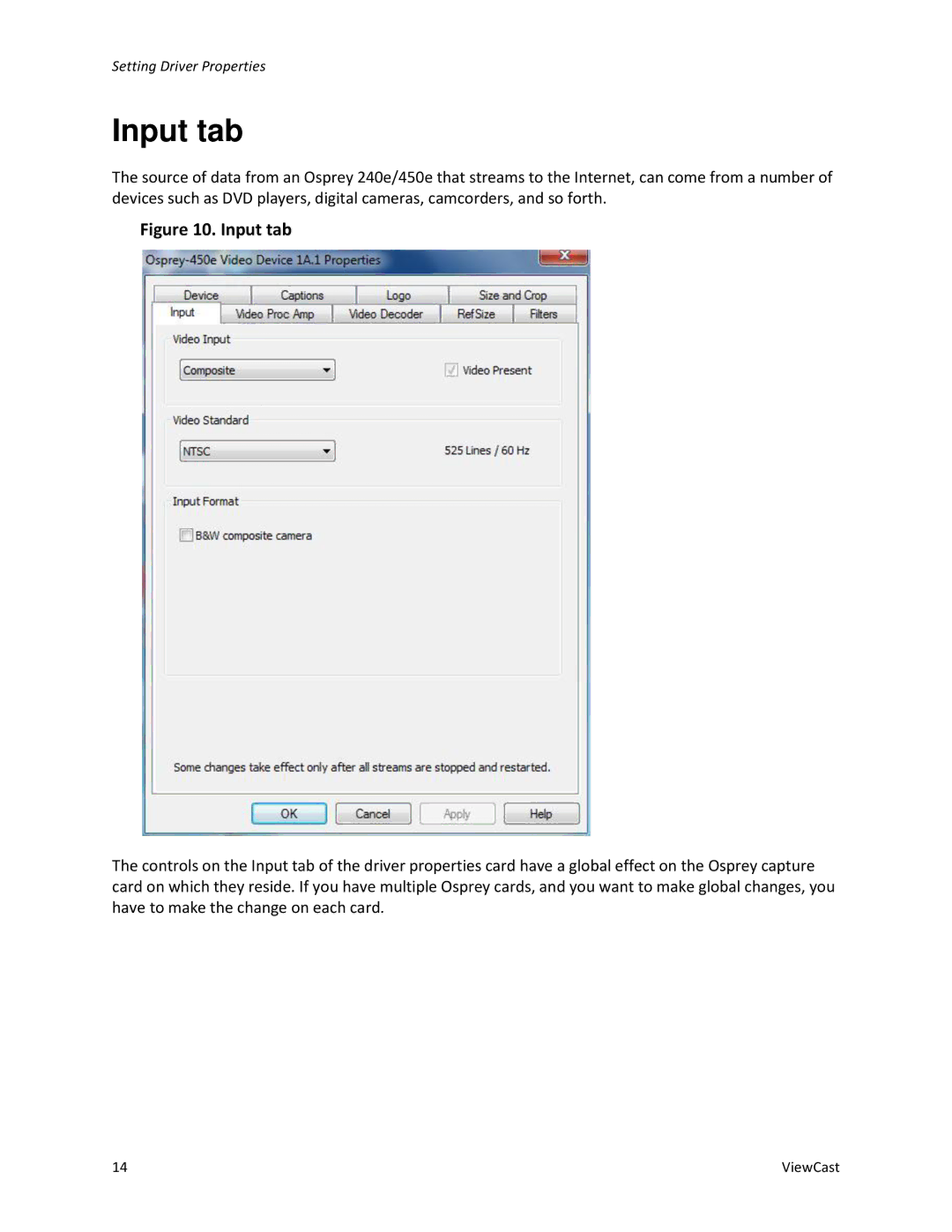 ViewCast Osprey-450e, Osprey-240e manual Input tab 