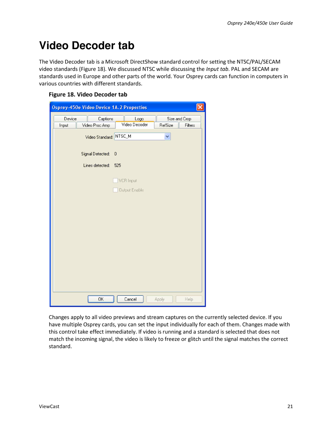 ViewCast Osprey-240e, Osprey-450e manual Video Decoder tab 