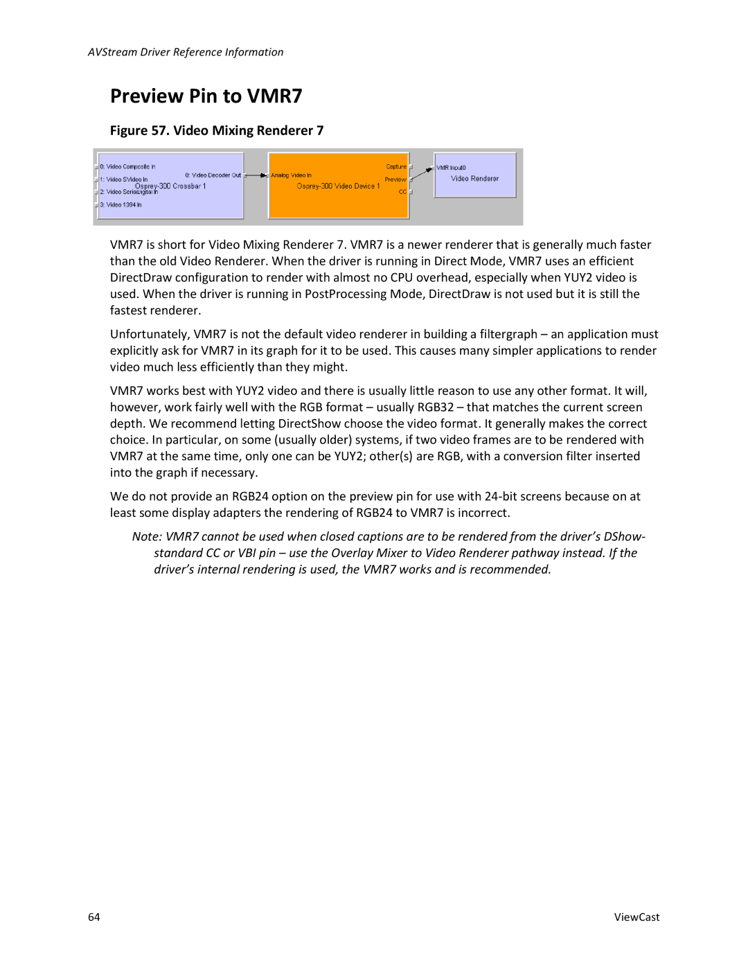 ViewCast Osprey-450e, Osprey-240e manual Preview Pin to VMR7, Video Mixing Renderer 