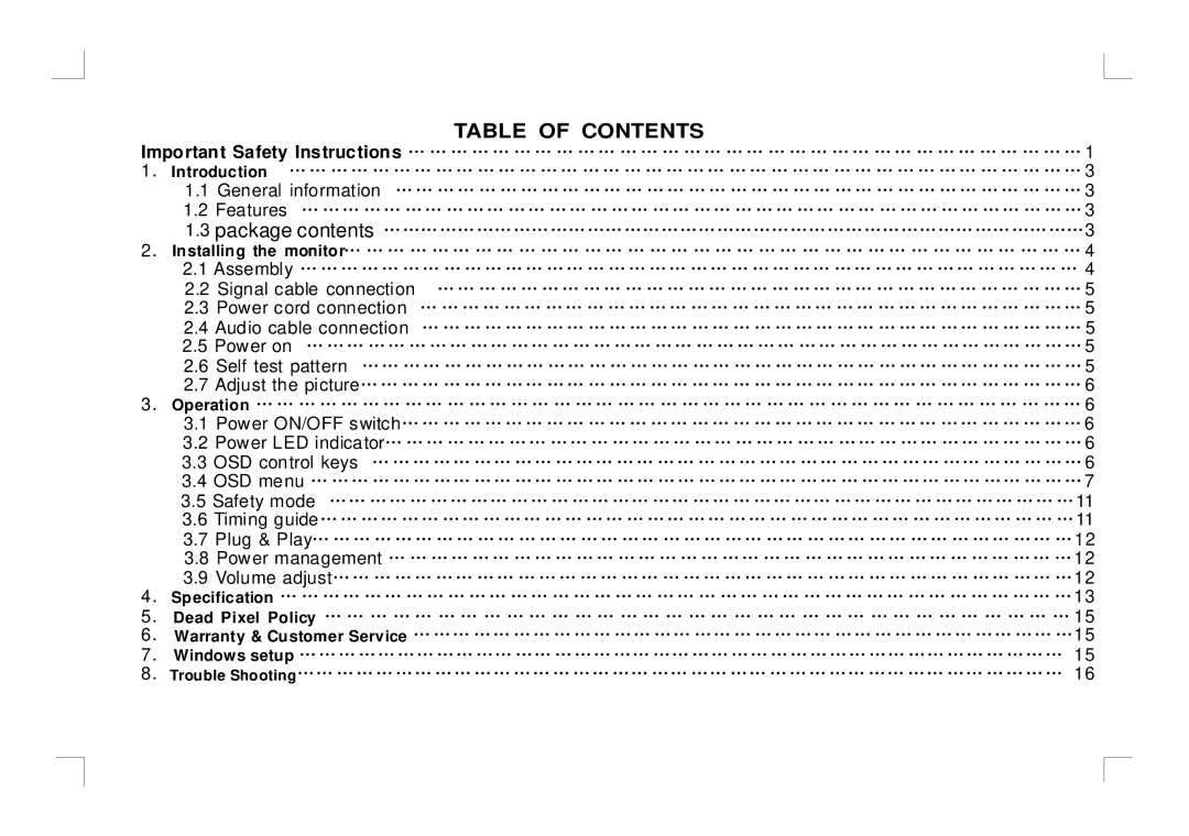 ViewEra V152 user manual Table of Contents 