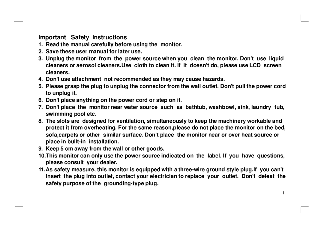 ViewEra V152 user manual Important Safety Instructions 