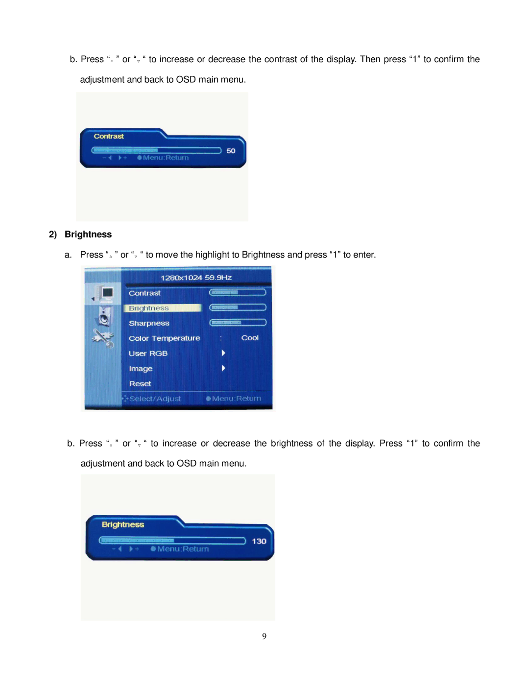 ViewEra V191 BN Series user manual Brightness 