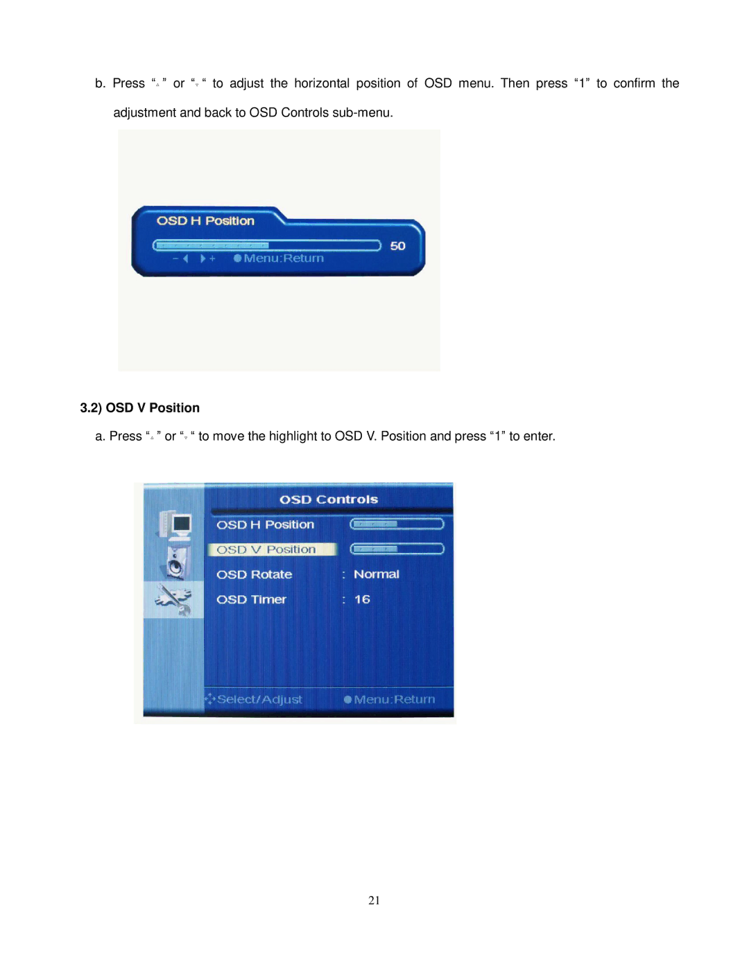 ViewEra V191 BN Series user manual OSD V Position 