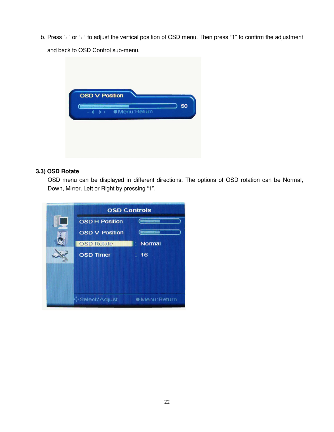 ViewEra V191 BN Series user manual OSD Rotate 