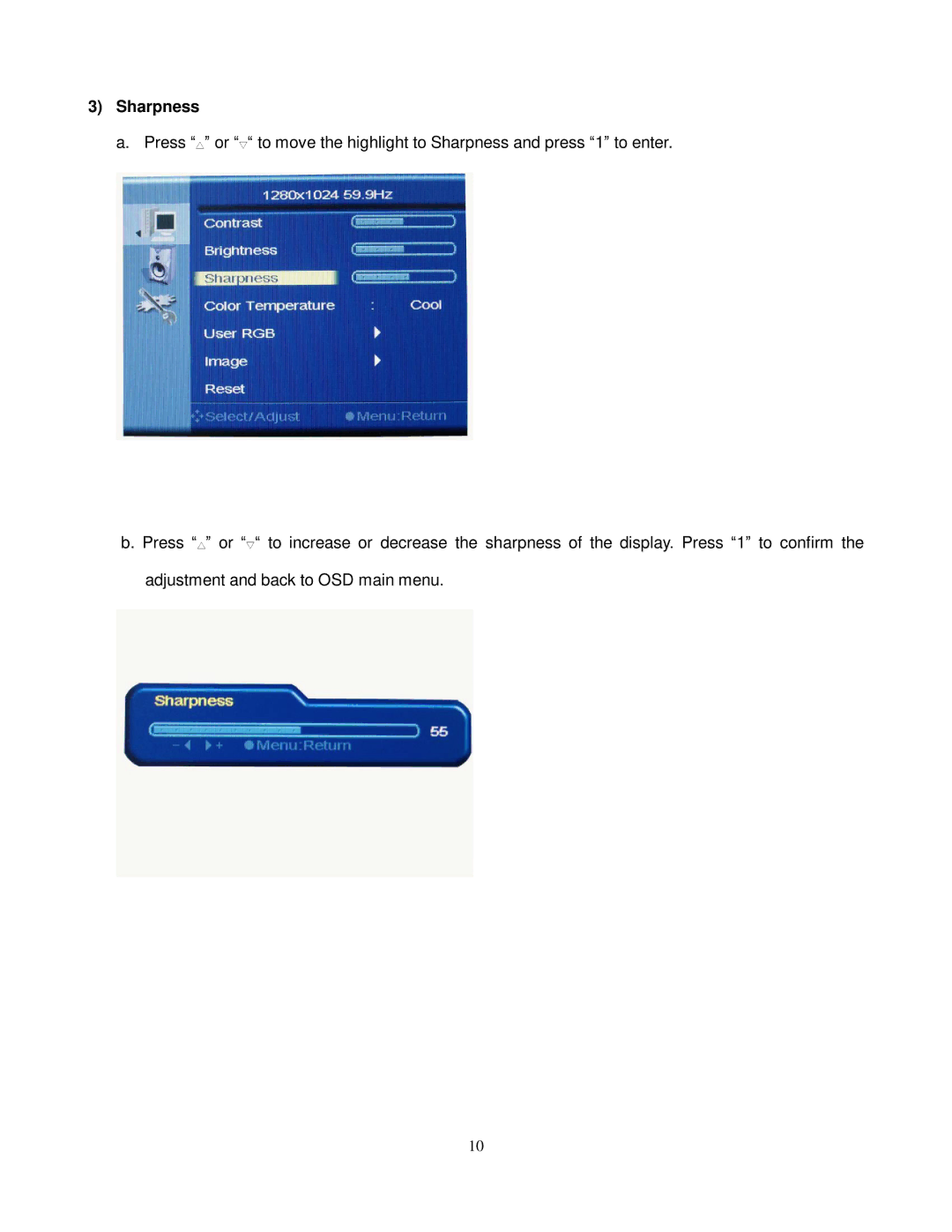 ViewEra V172, V191, V151 user manual Sharpness 