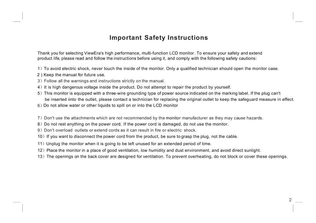 ViewEra V221MV, V195MV manual Important Safety Instructions 