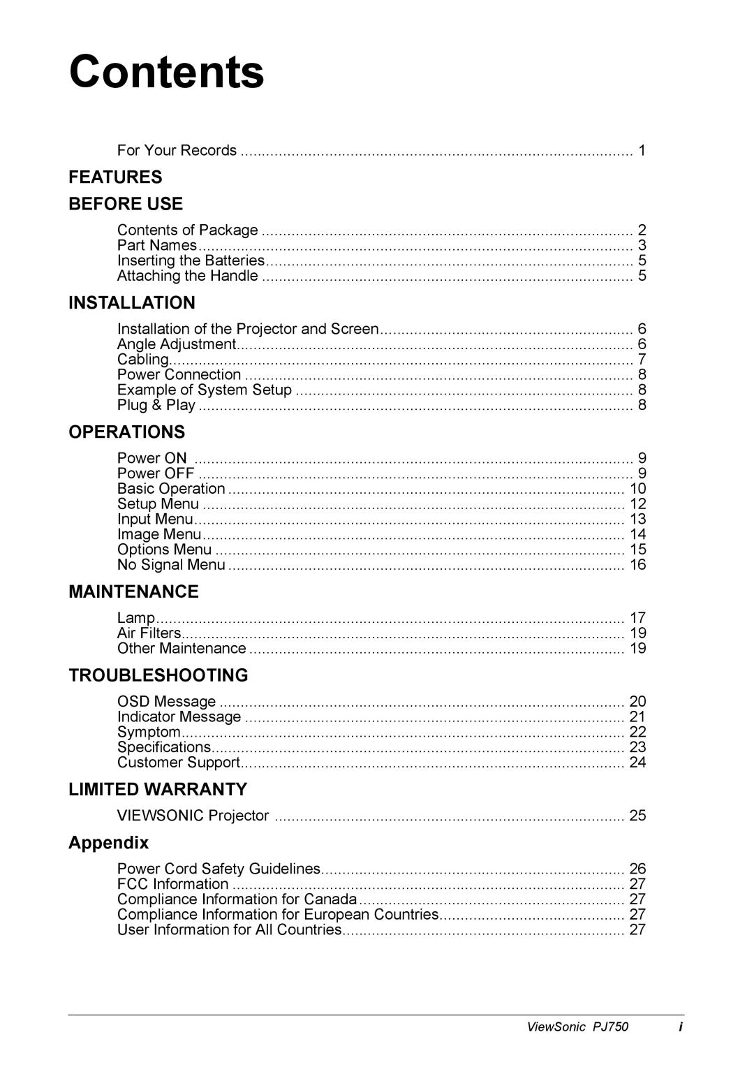 ViewSonic 300 manual Contents 