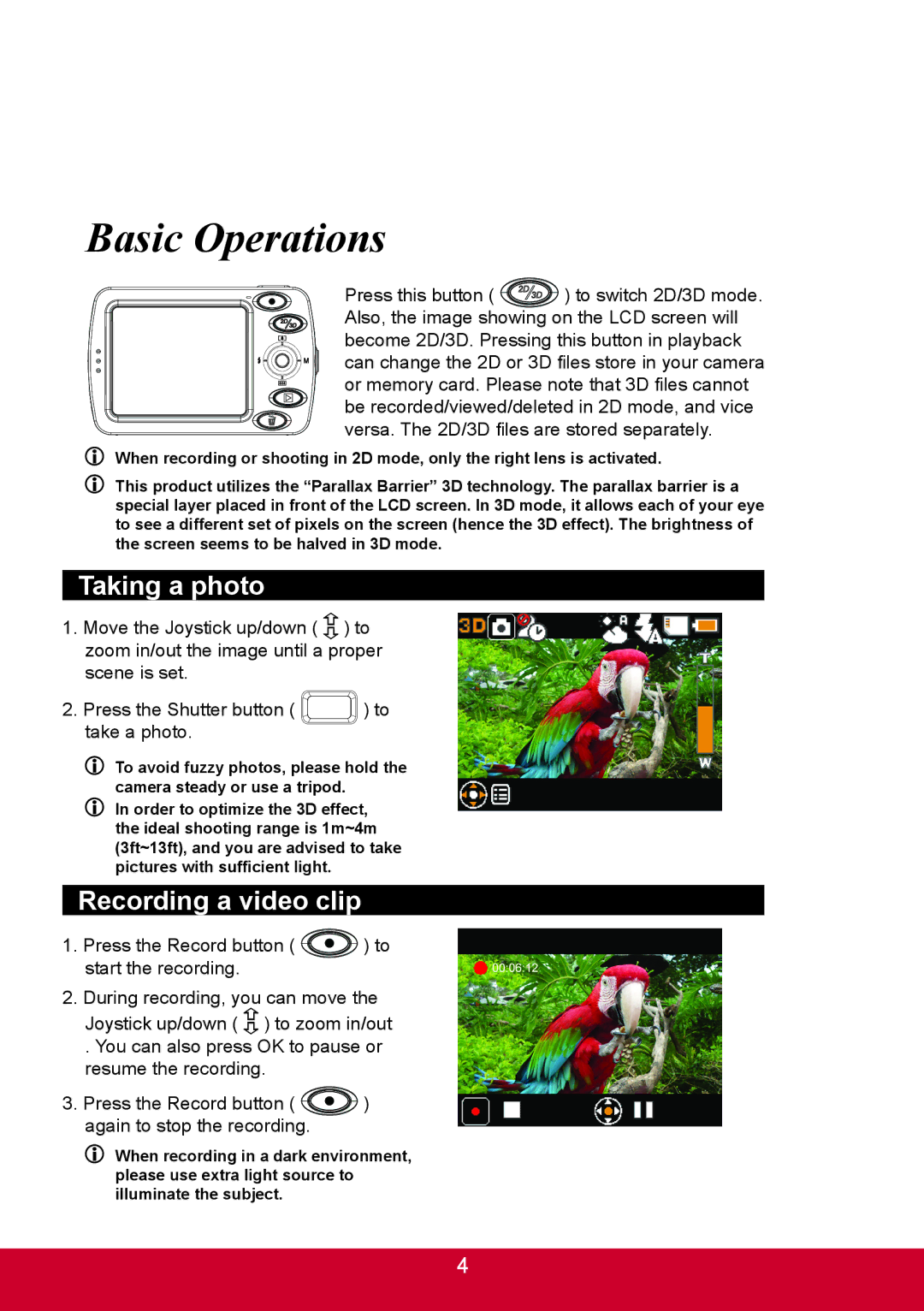 ViewSonic 3DSC5 warranty Basic Operations 