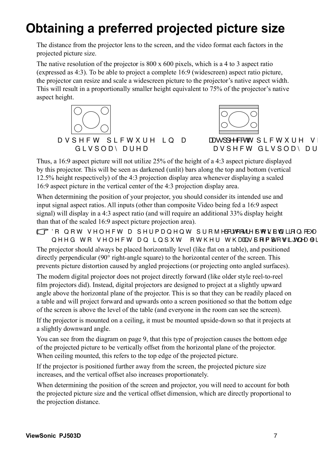 ViewSonic 40PJ503D manual SurmhfwhgSlfwxuhVlh, DvshfwKhljkw, Glvsod\Duhd, Voljkwo\GrzqzdugDqjoh 