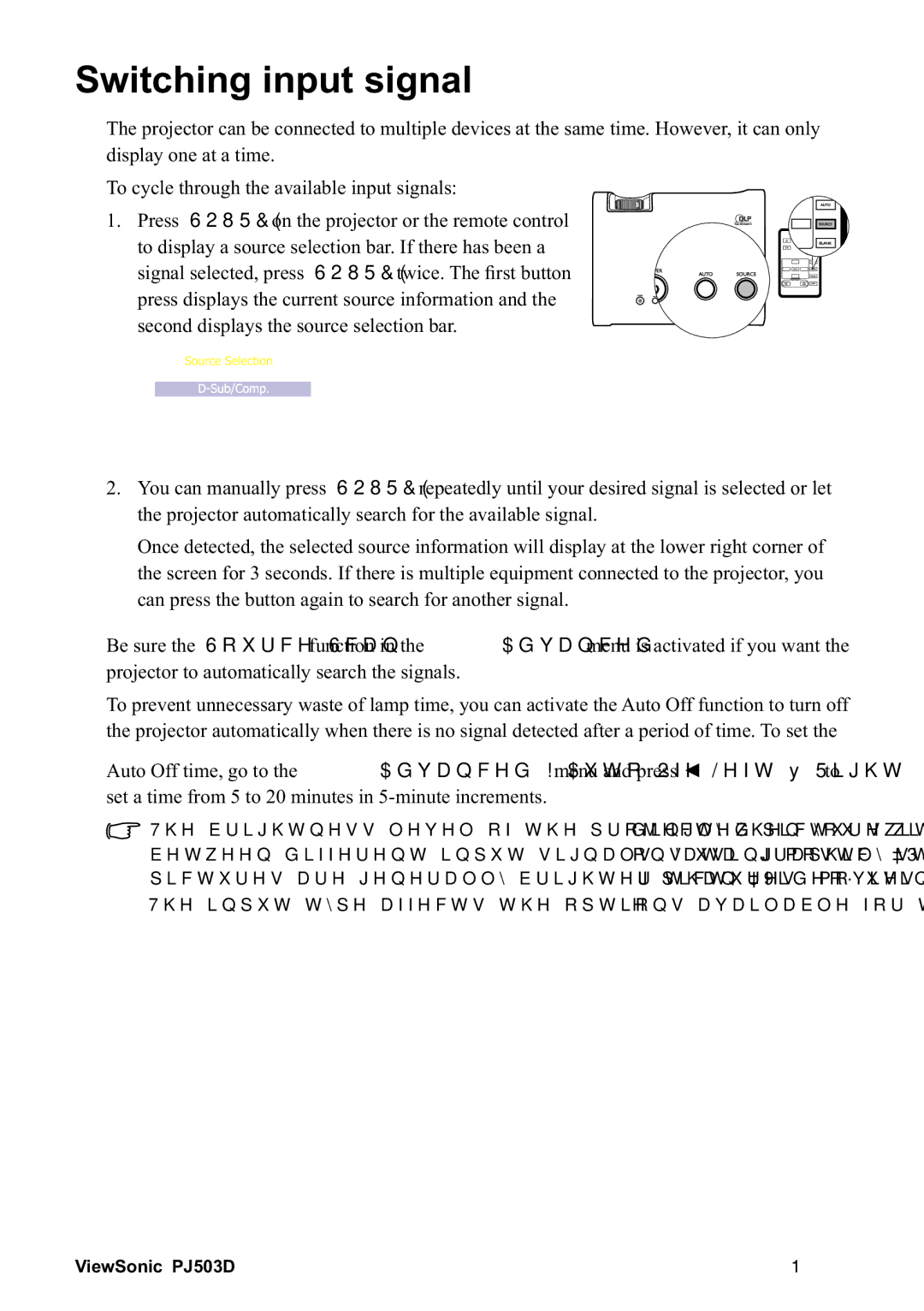 ViewSonic 40PJ503D manual 6ZLWFKLQJLQSXWVLJQDO 