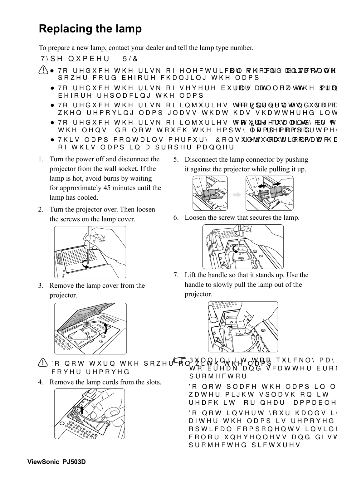 ViewSonic 40PJ503D manual 5HSODFLQJWKHODPS, OdpsKdvFrrohg,  5HPRYHWKHODPSFRUGVIURPWKHVORWV 