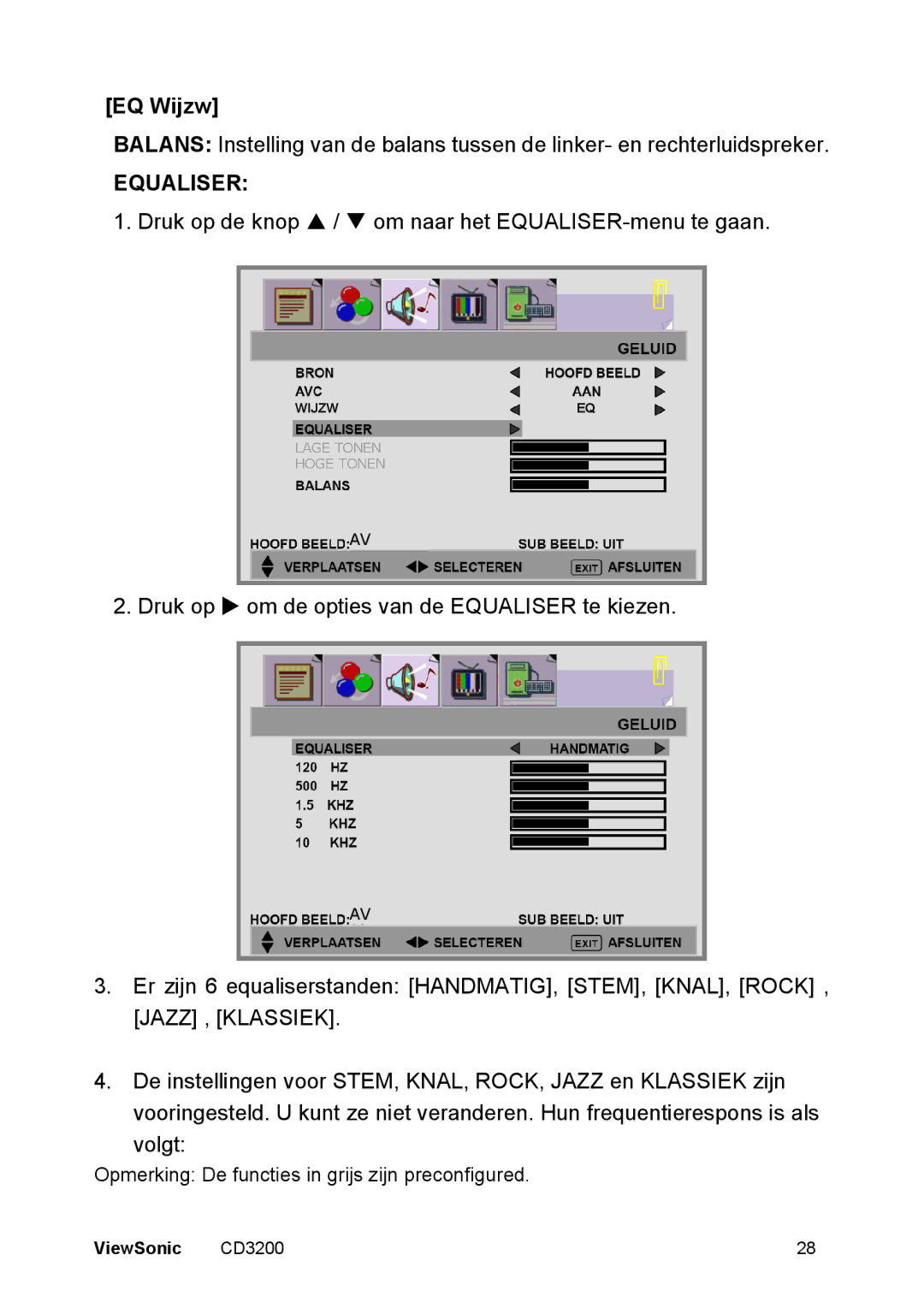 ViewSonic CD3200 manual Equaliser 