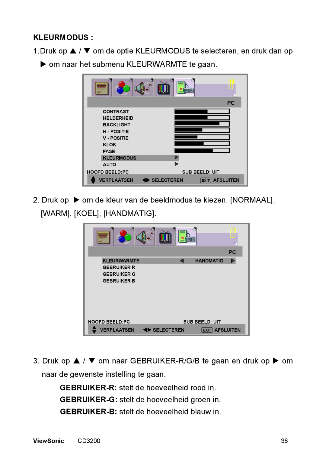 ViewSonic CD3200 manual Kleurmodus 