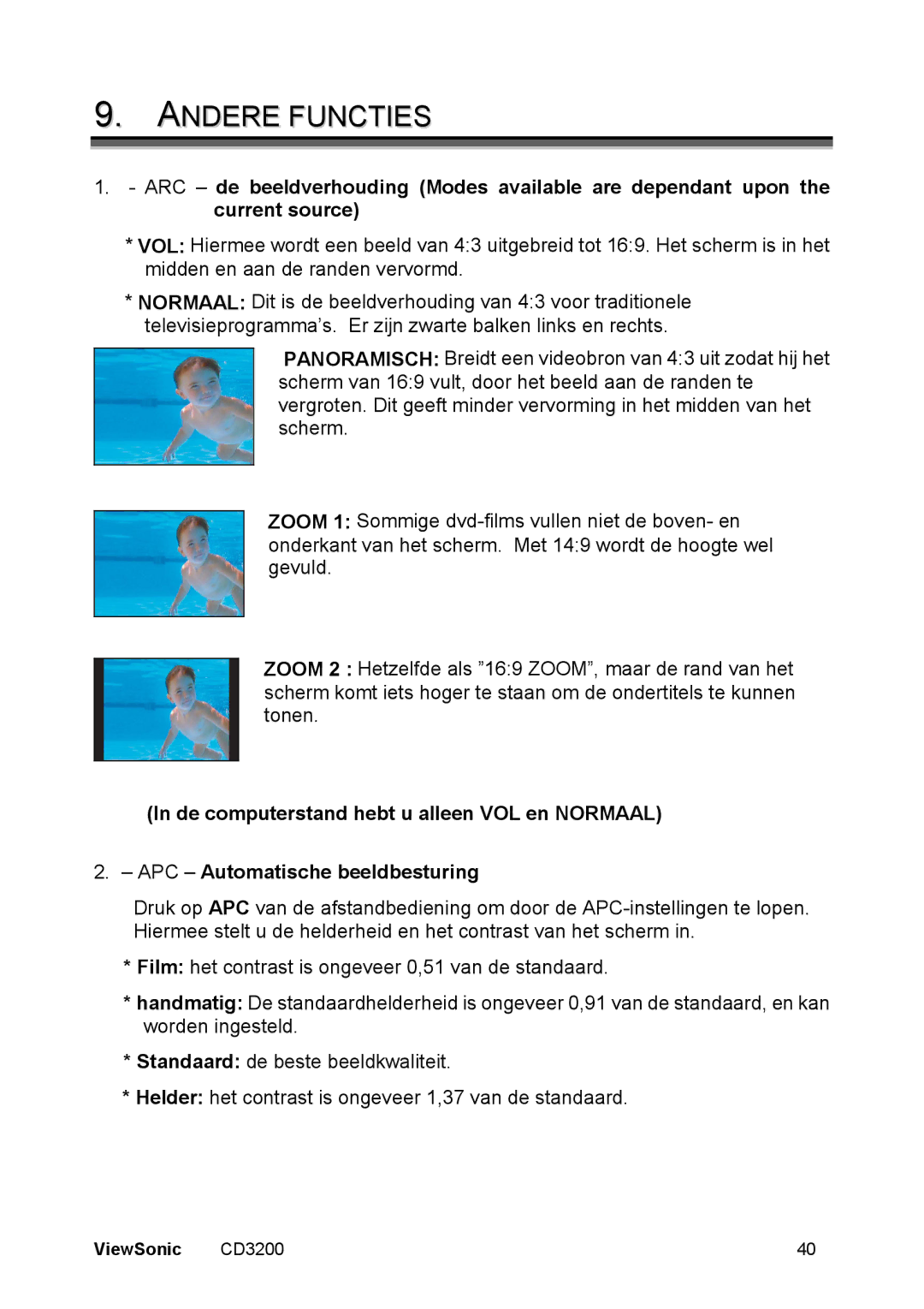 ViewSonic CD3200 manual Andere Functies 
