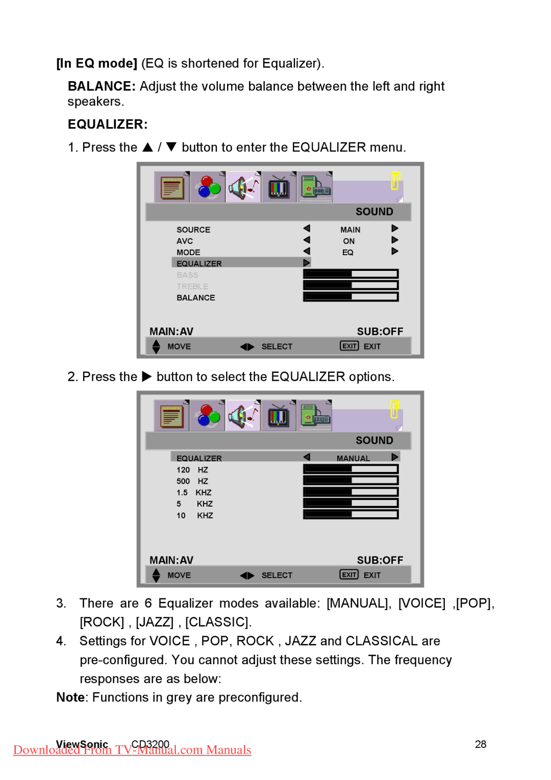 ViewSonic CD3200 manual Equalizer 