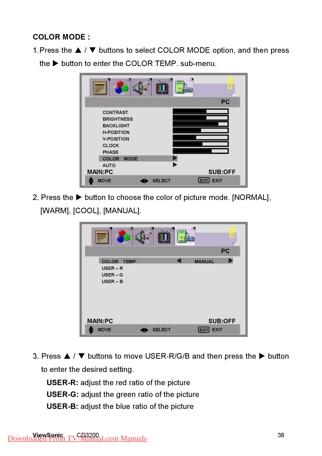 ViewSonic CD3200 manual Color Mode 