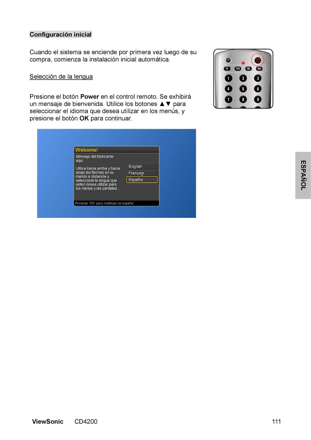 ViewSonic CD4200 manual Configuración inicial 