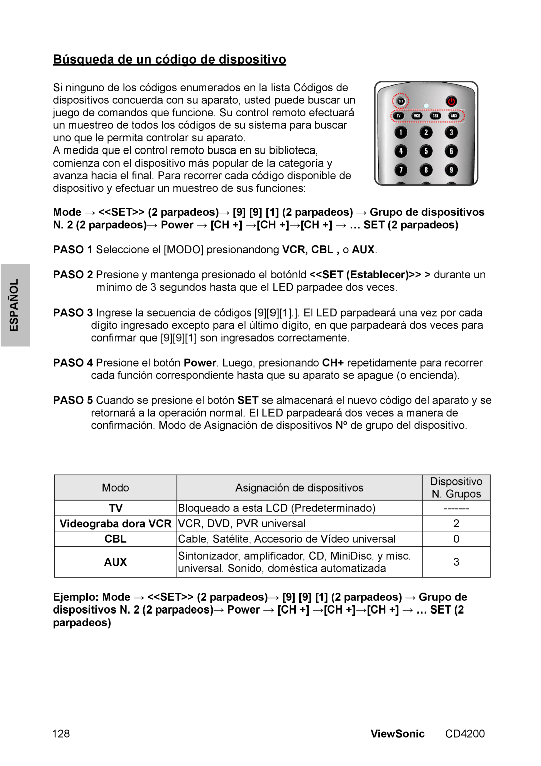 ViewSonic CD4200 manual Búsqueda de un código de dispositivo 