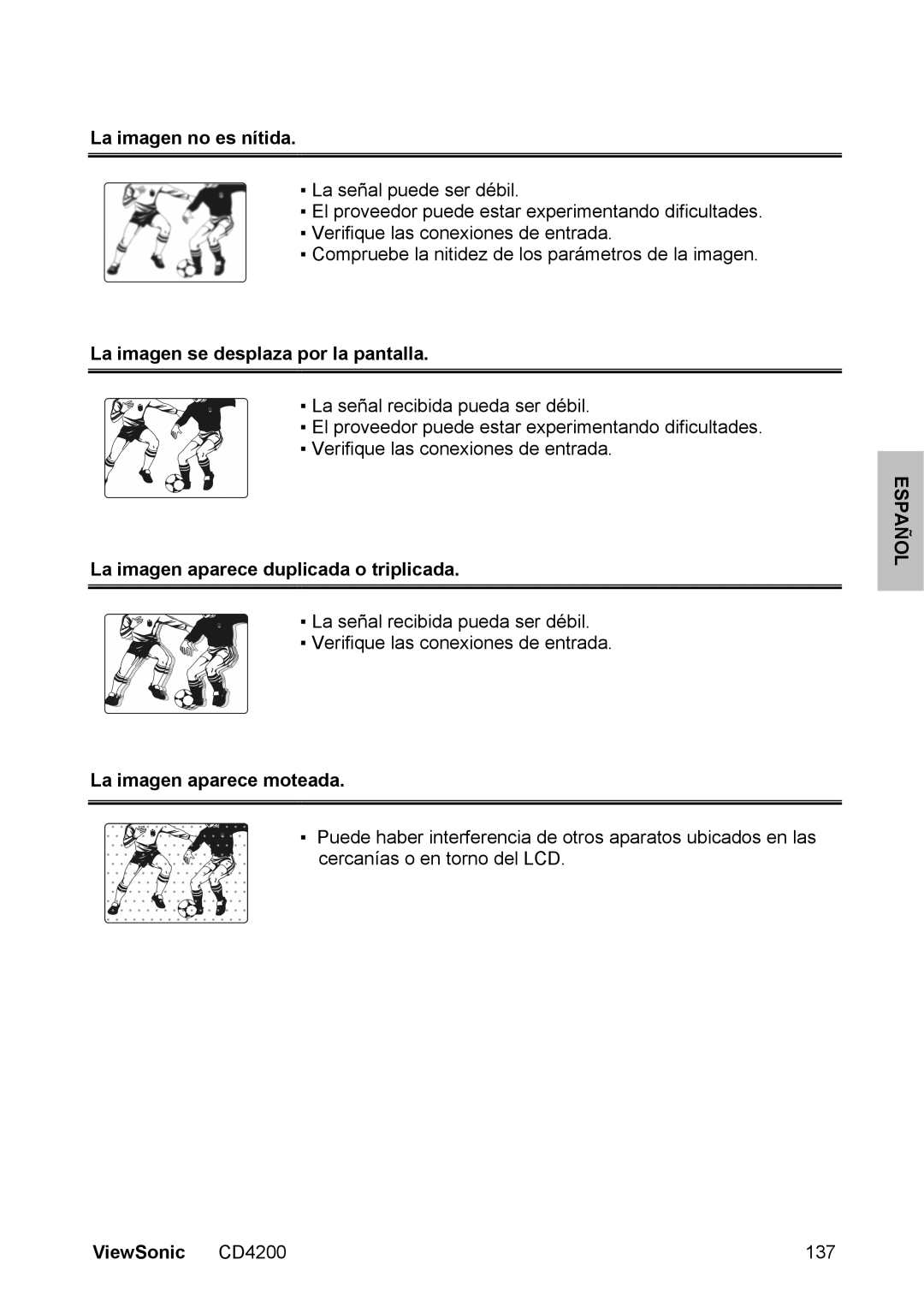 ViewSonic CD4200 manual La imagen se desplaza por la pantalla, La imagen aparece duplicada o triplicada 