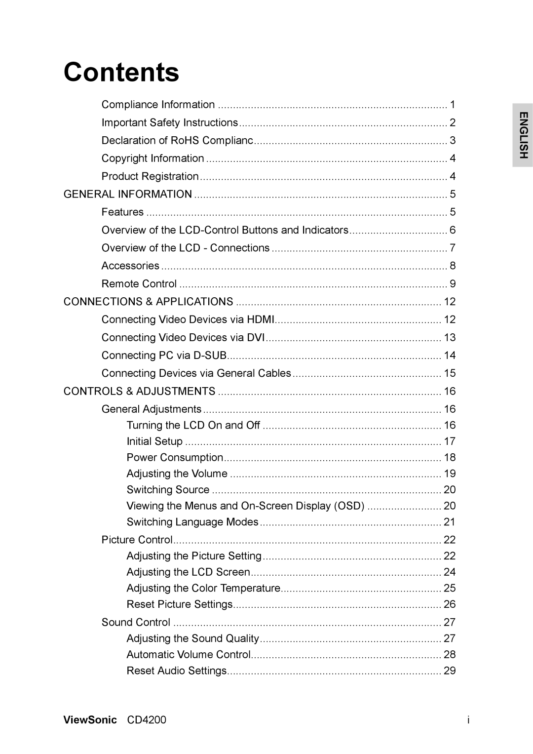 ViewSonic CD4200 manual Contents 