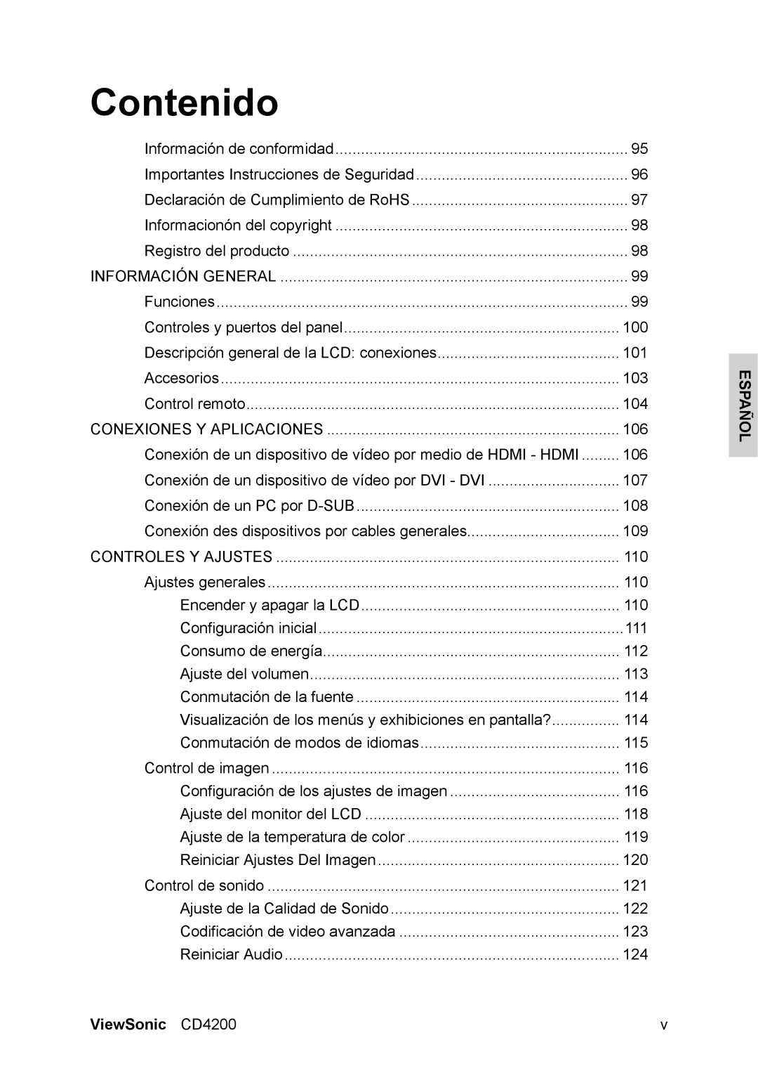 ViewSonic CD4200 manual Contenido, Español 