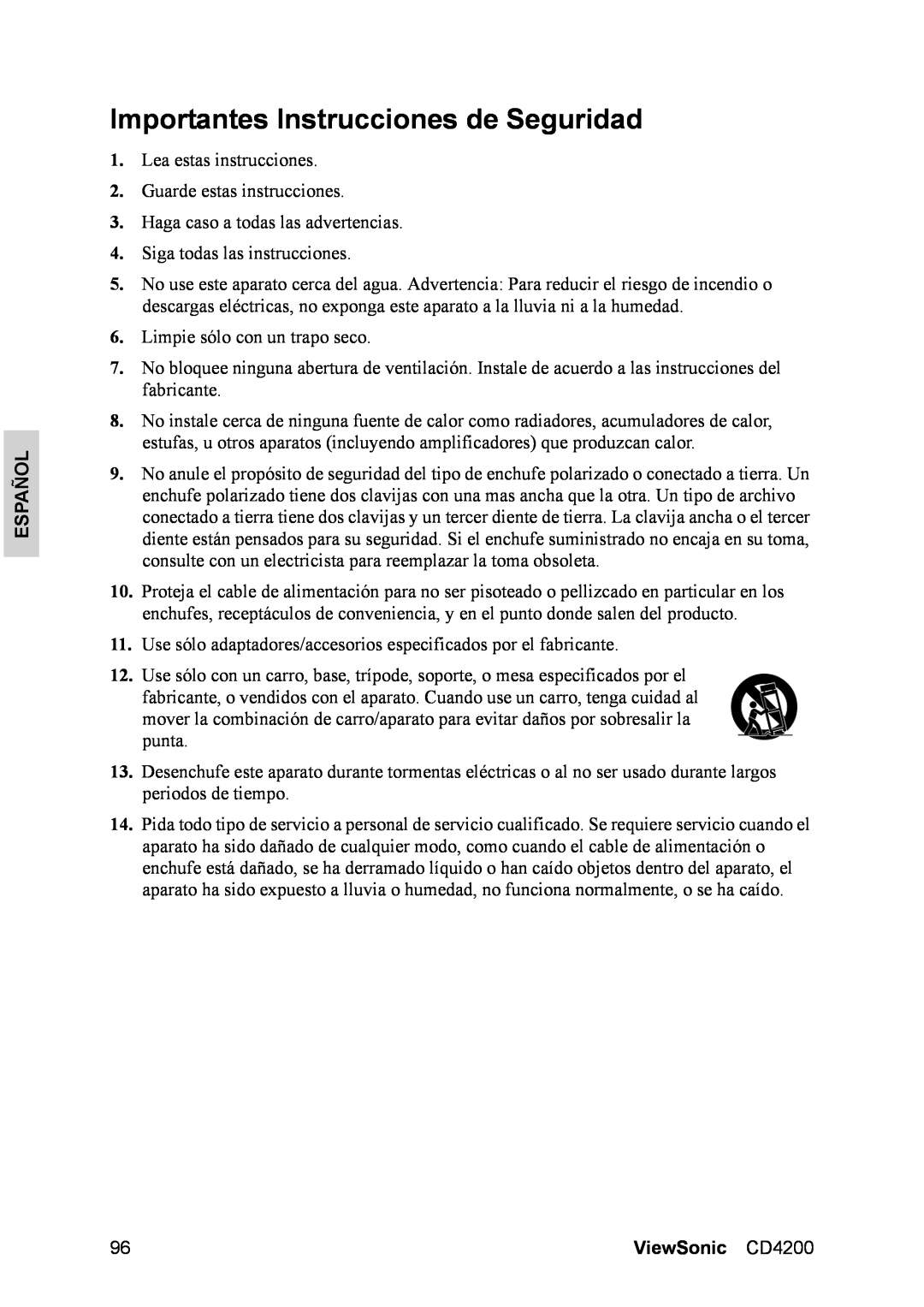 ViewSonic manual Importantes Instrucciones de Seguridad, Español, ViewSonic CD4200 