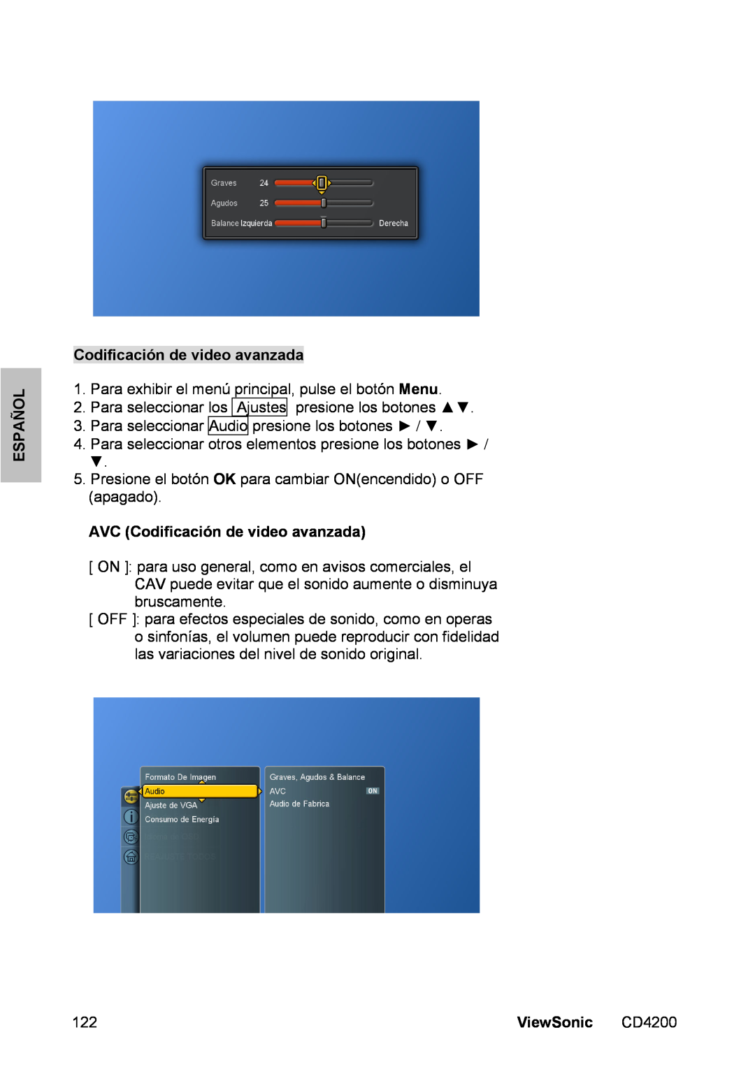 ViewSonic CD4200 manual AVC Codificación de video avanzada, Español, ViewSonic 