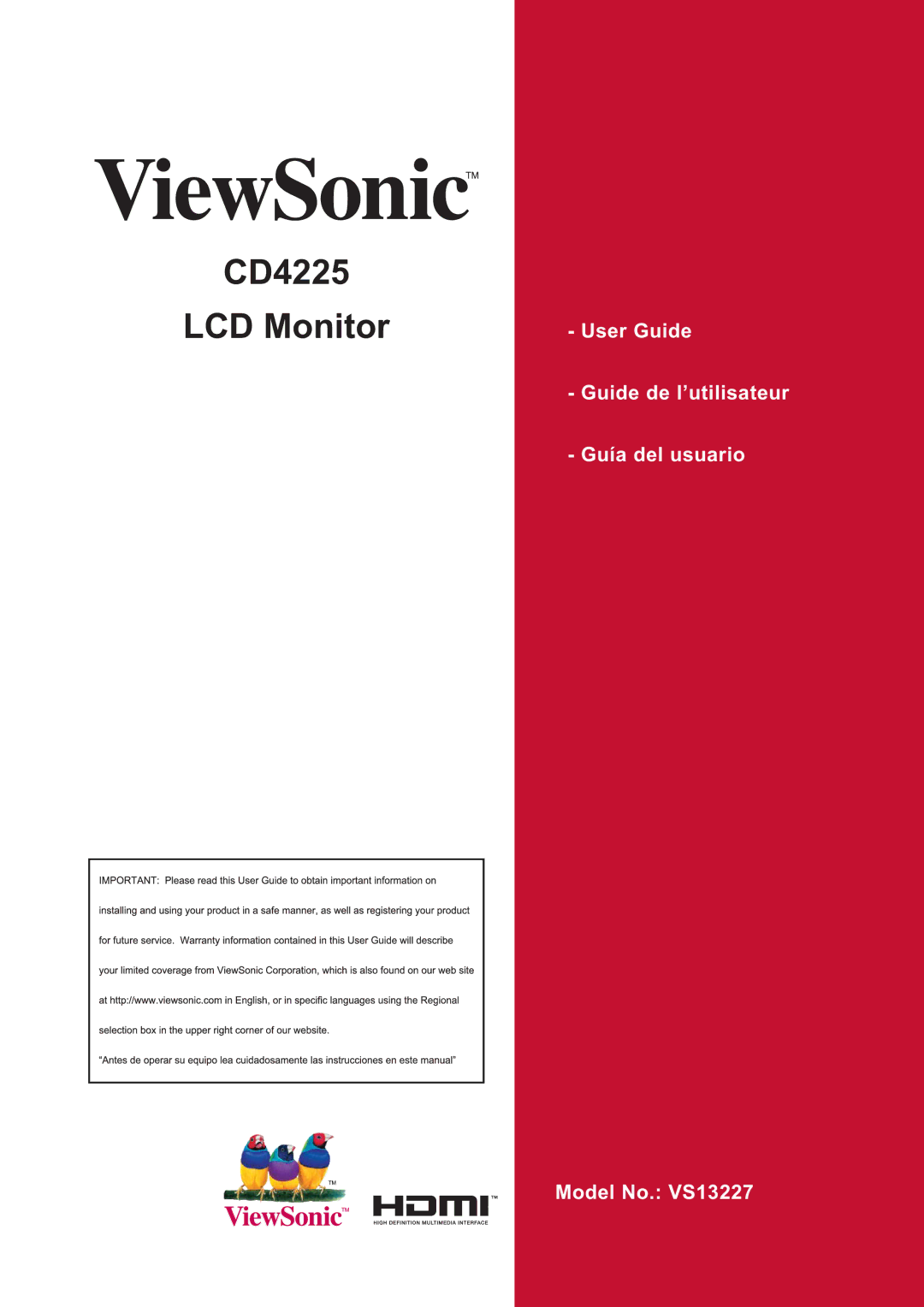 ViewSonic CD4225 manual 0RQLWRU 