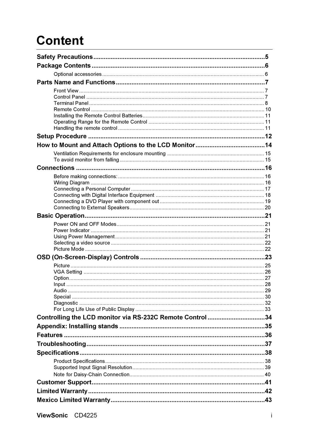 ViewSonic CD4225 manual Content 